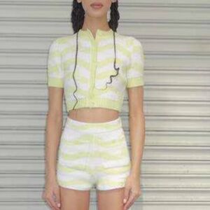 JoosTricot Short Sleeve Crop Cardigan & Short Set - Lemon Mousse